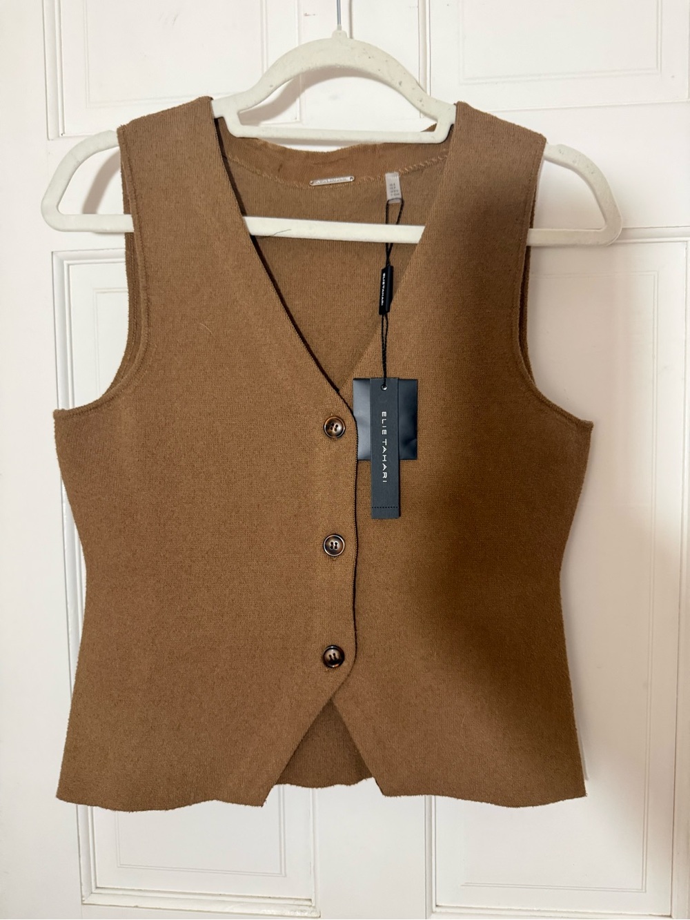 Elie Tahari Cocoa Brown Button-Front Knit Vest- Exquisite ELIE Quality